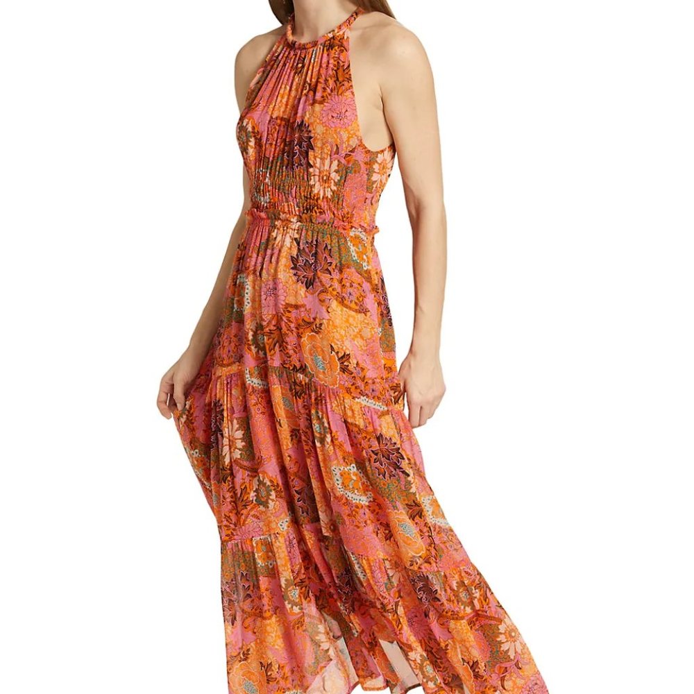 A.L.C. Pink Orange Multi Floral Silk Elara Casual Maxi Dress